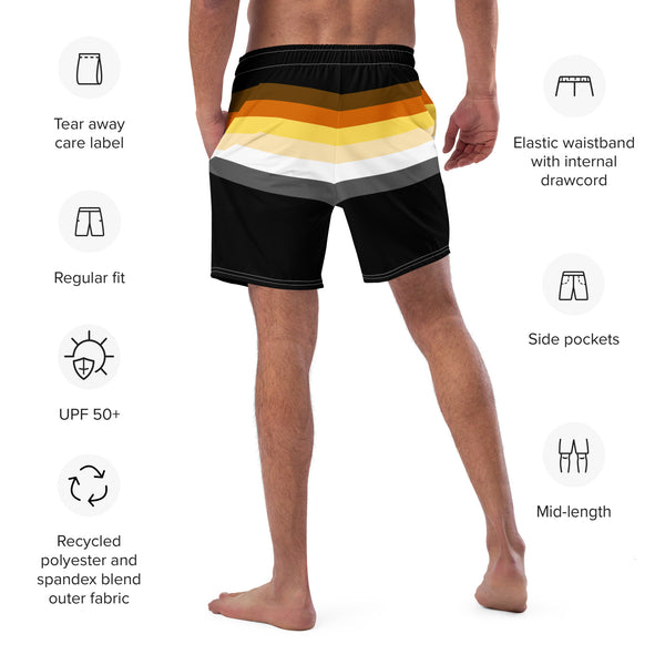 Gay Pride Bear Flag swim trunks