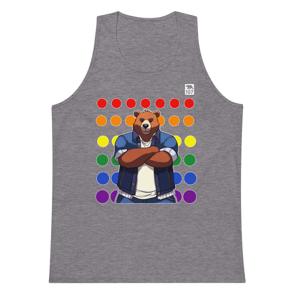 Gay Pride Bear on Rainbow Dots tank top