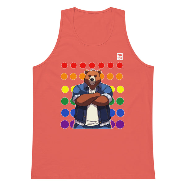 Gay Pride Bear on Rainbow Dots tank top