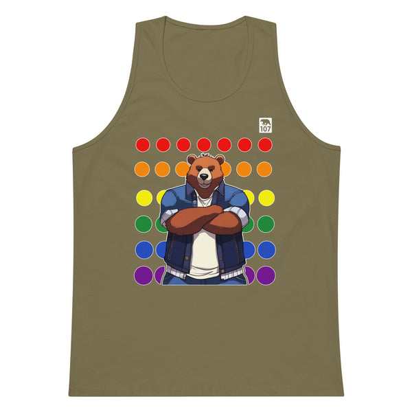 Gay Pride Bear on Rainbow Dots tank top