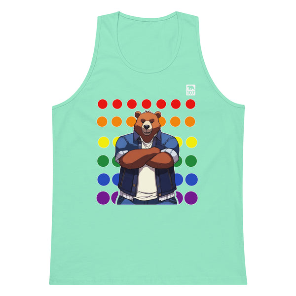 Gay Pride Bear on Rainbow Dots tank top