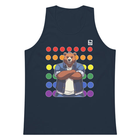 Gay Pride Bear on Rainbow Dots tank top