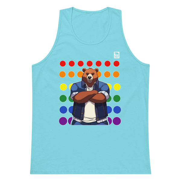 Gay Pride Bear on Rainbow Dots tank top