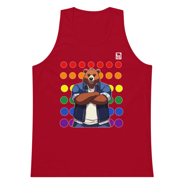 Gay Pride Bear on Rainbow Dots tank top