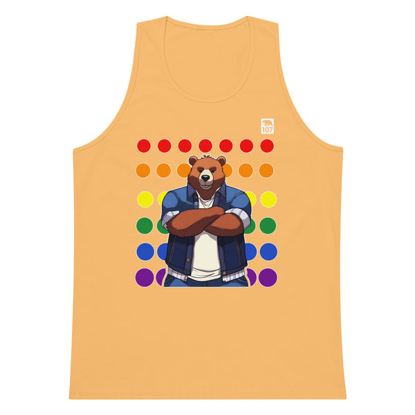 Gay Pride Bear on Rainbow Dots tank top