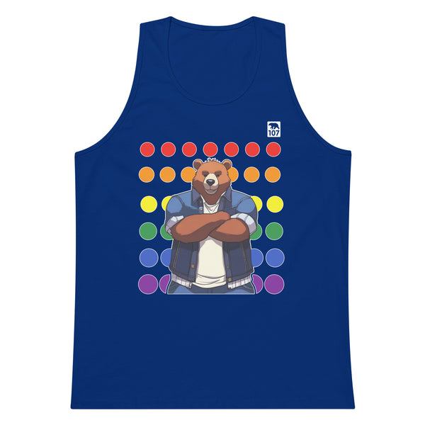 Gay Pride Bear on Rainbow Dots tank top