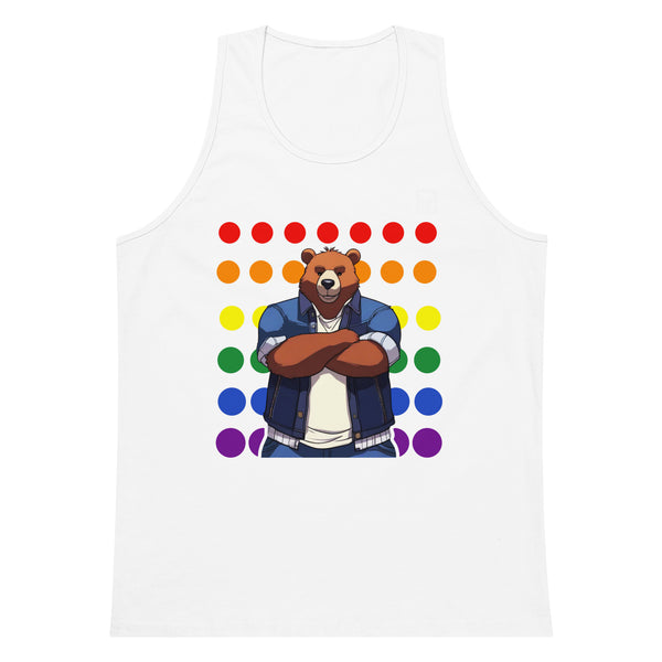 Gay Pride Bear on Rainbow Dots tank top